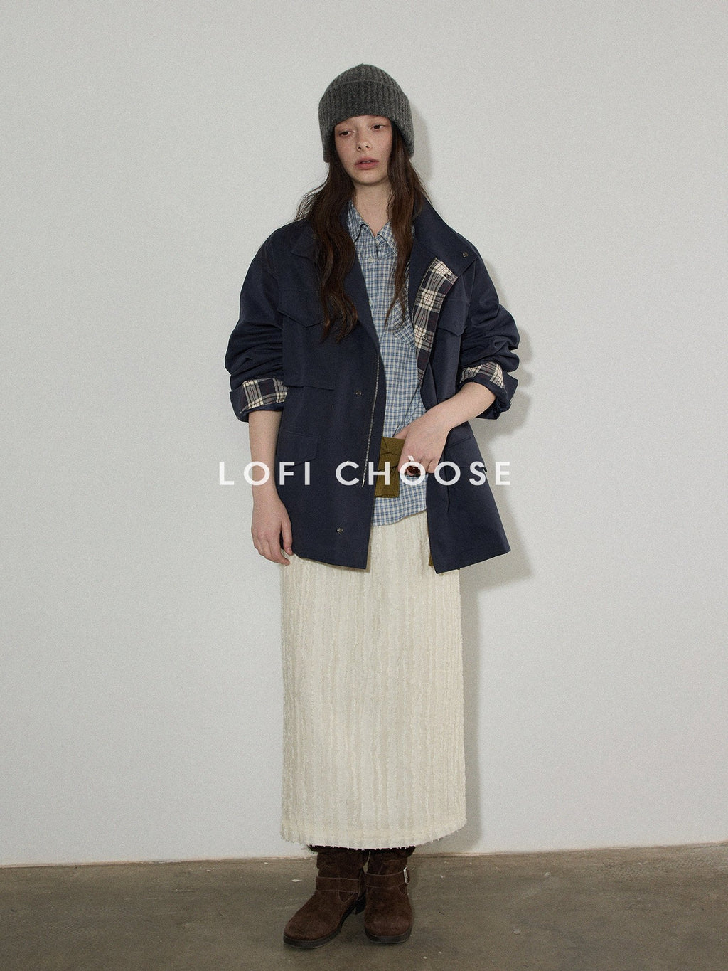 Lofi choose Pure Cotton Relaxed Fit Colorblock Plaid Collared Women Long Sleeve Shirts