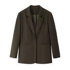 someonesometimes Pocketed Loose Blazer Workwear Women Green Coffee Acrylic Top & Skirt Sets