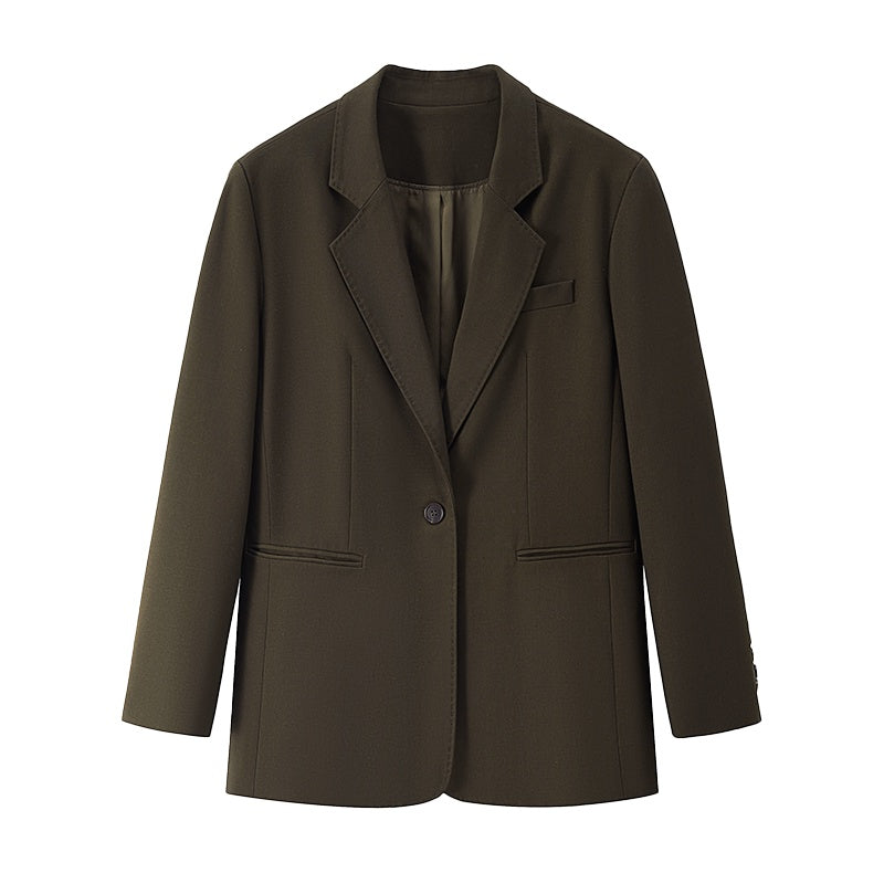 someonesometimes Pocketed Loose Blazer Workwear Women Green Coffee Acrylic Top & Skirt Sets