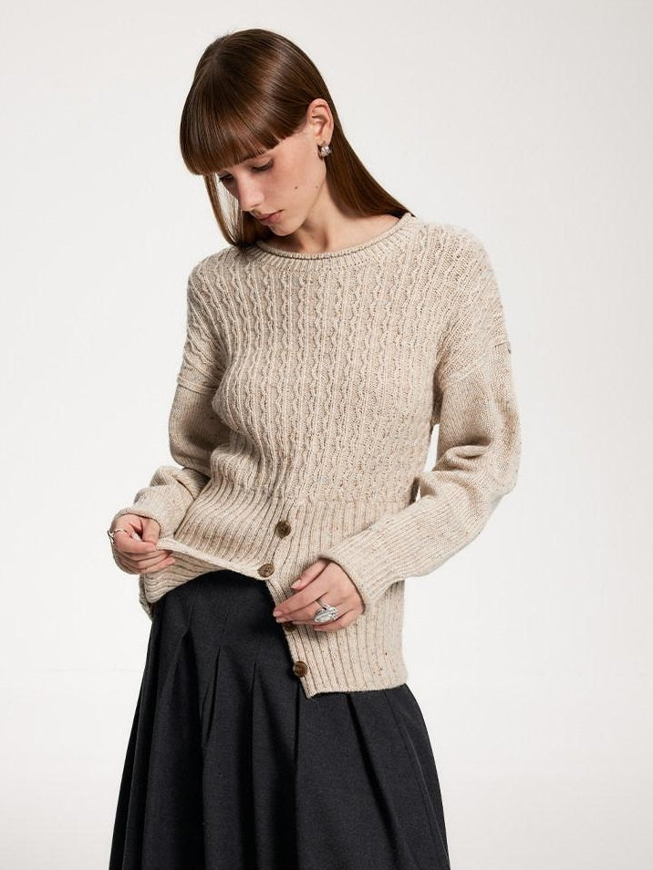 someone sometimes Acrylic Blend Speckled Beige Crew Neck Pullover Office Knitwear Sweaters