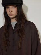 Lofi choose Embroidered Loose Drop Shoulder Collared Workwear For Women Polyester Blouses