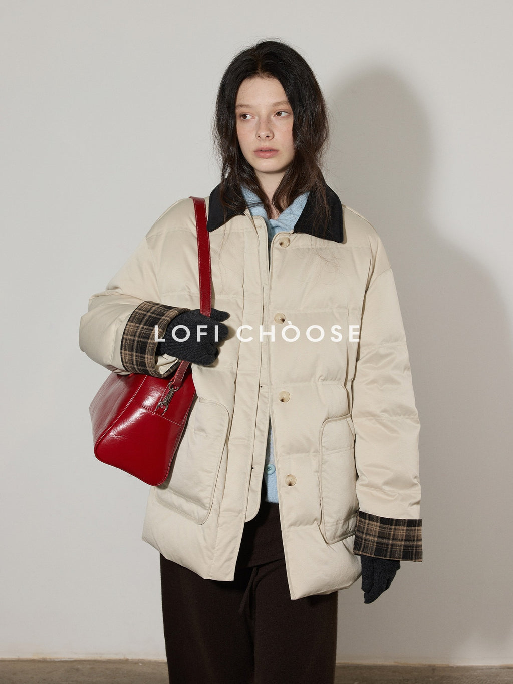 Lofi choose 90 Percent White Duck Down Apricot Colorblock Loose Fit Commuter Down Jackets