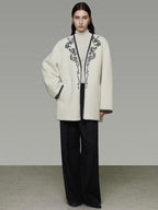 unspoken 3D Tailored Clean Minimalist Loose Fit Women Office White Polyester Short Coat