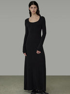 unspoken Waist Defining Knit Hline Minimalist Commuter Long Sleeve Maxi Dresses