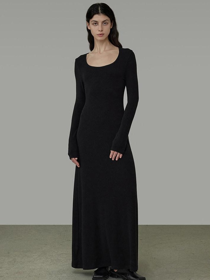 unspoken Waist Defining Knit Hline Minimalist Commuter Long Sleeve Maxi Dresses