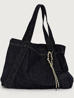 fano Spacious Open Top Casual Minimalist Denim Blue Everyday Women Tote Bags