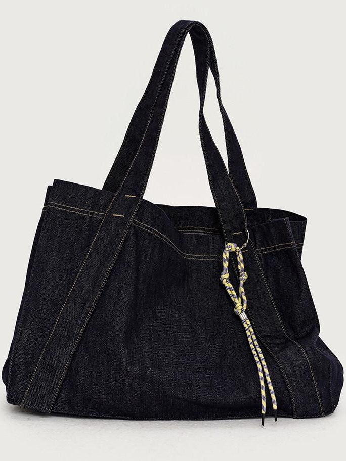 fano Spacious Open Top Casual Minimalist Denim Blue Everyday Women Tote Bags