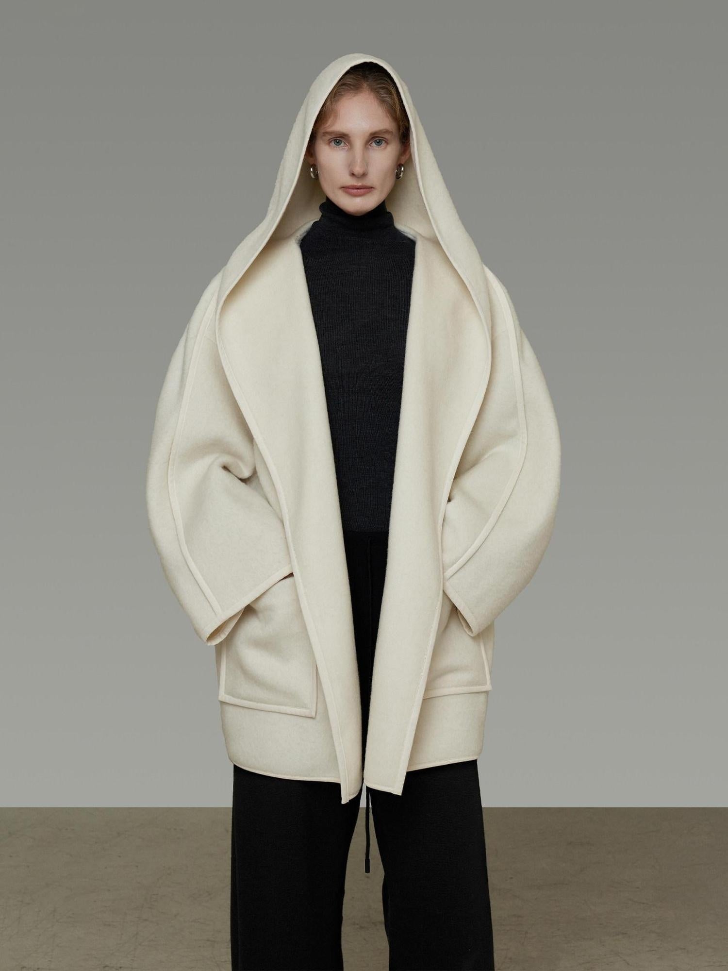 unspoken 100 Percent Sheep Wool Commuter Relaxed Notched Lapel White Wool Coats