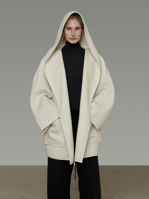 unspoken 100 Percent Sheep Wool Commuter Relaxed Notched Lapel White Wool Coats