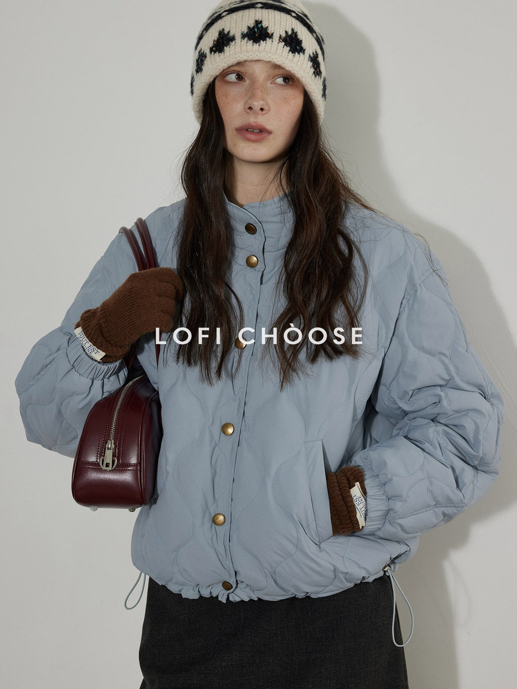 Lofi choose 90 Percent White Duck Down Commuter Loose Stand Collar Haze Blue Down Jackets