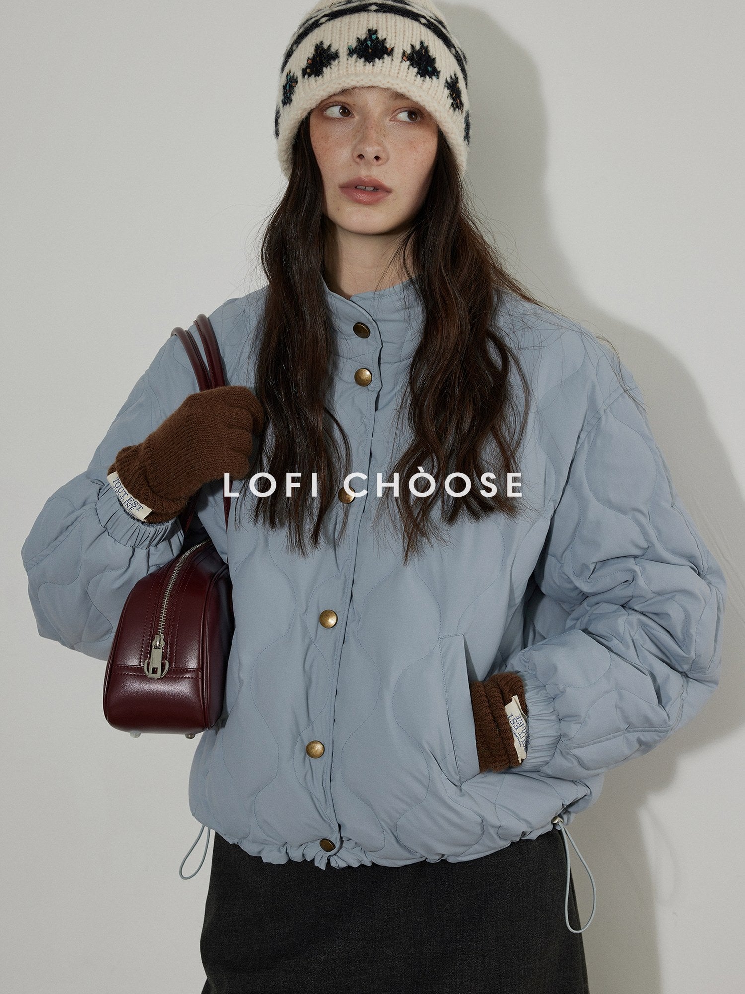 Lofi choose 90 Percent White Duck Down Commuter Loose Stand Collar Haze Blue Down Jackets