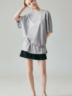 fano 100 Percent Cotton Loose Fit Korean Commuter Gray Crewneck Long Sleeve T-Shirts
