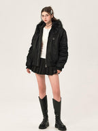 ikyou Insulated Fur Trim Hood Minimalist Straight Cut Urban Warm Nylon Puffer Jackets