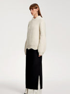 someone sometimes Recycled Viscose Wool Blend Commuter Crew Neck Pullover Cream Sweaters