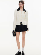 ikyou Office Slim Fit White Lapel Button Multi Pocket Women Cropped Jackets