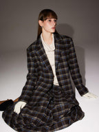 someone sometimes Original Design Plaid V-neck Long Sleeve Polyester Office Chic Top & Skirt Sets