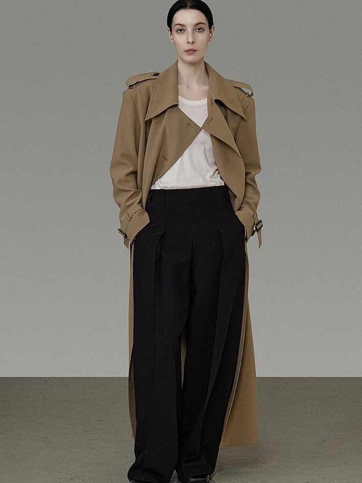 unspoken Double Breasted Straight Minimalist Office Tea Brown Longline Women Trench Coats