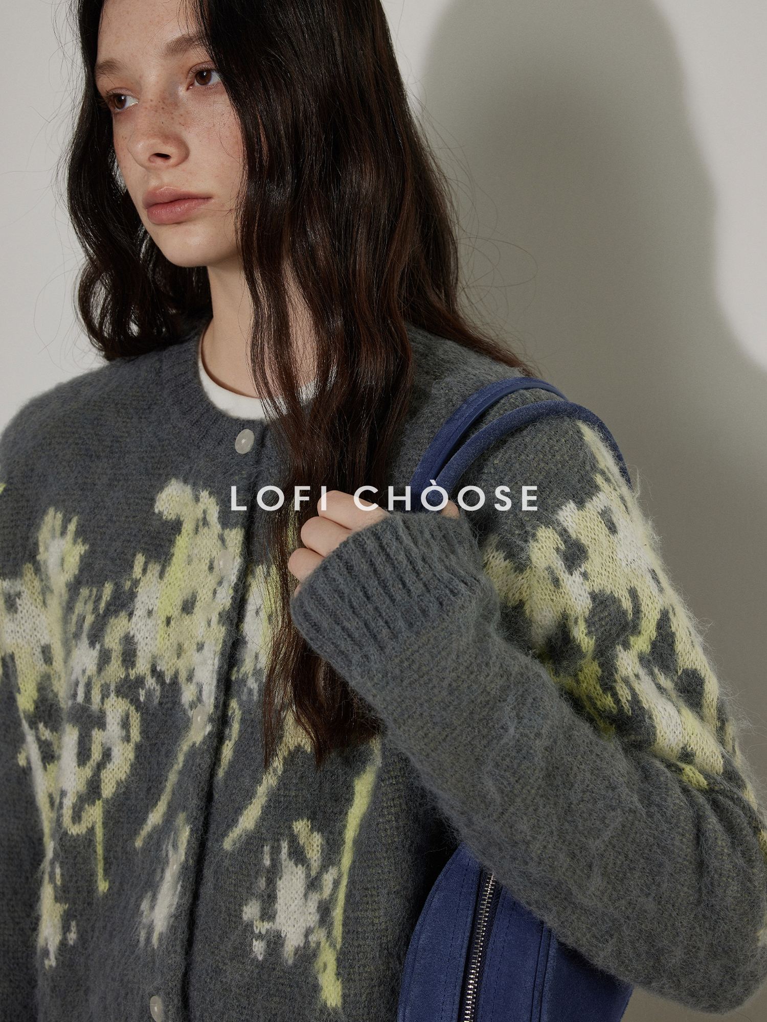 Lofi choose Wool Blend Vintage Colorblock Cropped Crewneck Buttoned Women Knit Cardigans