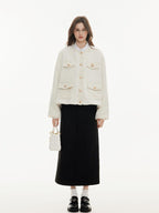 ikyou High Waist Embroidered A Line Casual Commuter Black Polyester Midi Skirts