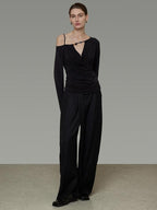 unspoken Breathable Viscose Blend Minimal Commuter Loose Asymmetric Shoulder Knit Sweaters