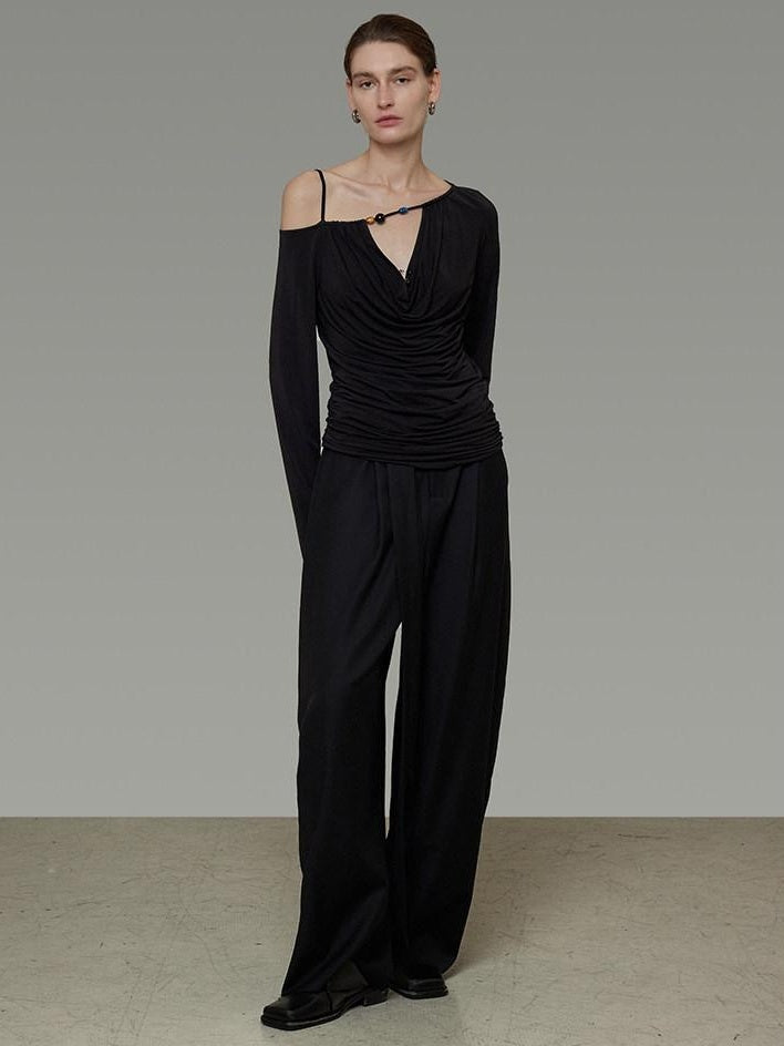 unspoken Breathable Viscose Blend Minimal Commuter Loose Asymmetric Shoulder Knit Sweaters