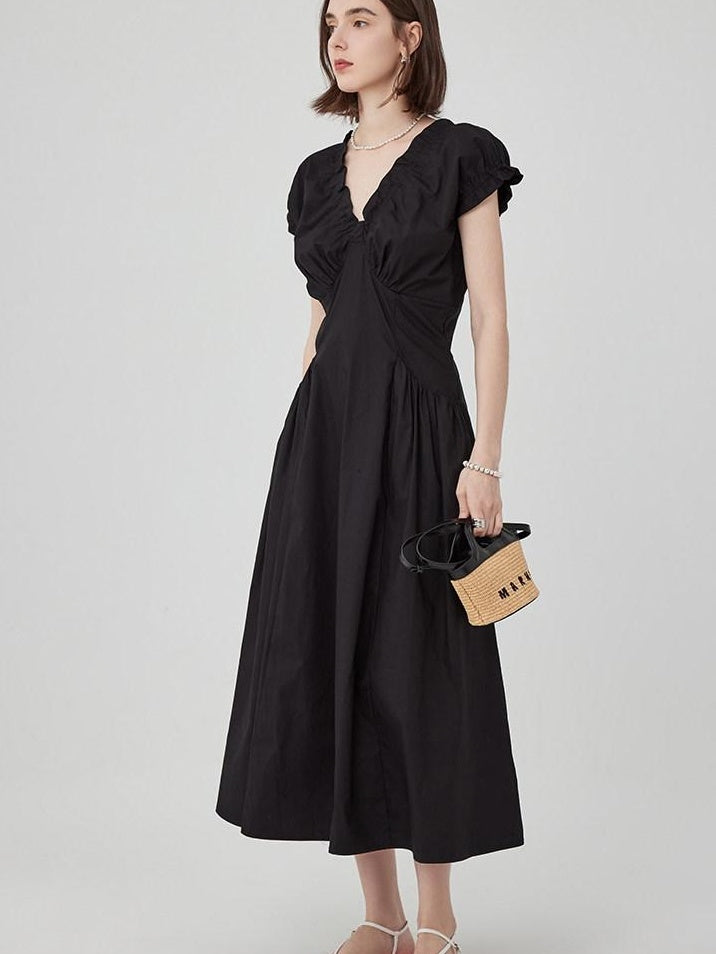 fano Flattering Natural Waist Korean A Line Casual Women Round Neck Maxi Dresses