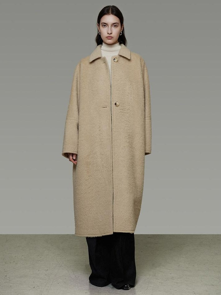 unspoken Thick Minimalist Loose Fit Structured Cut Office Light Camel Long Coats