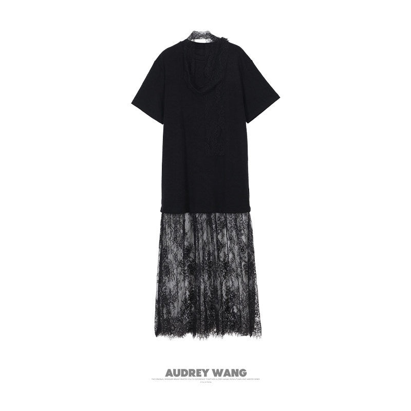 audreyyang_Patchwork_Polyester_H_Shift_Loose_Short_Sleeve_Crew_Neck_Everyday_Midi_Dresses_MISSTT