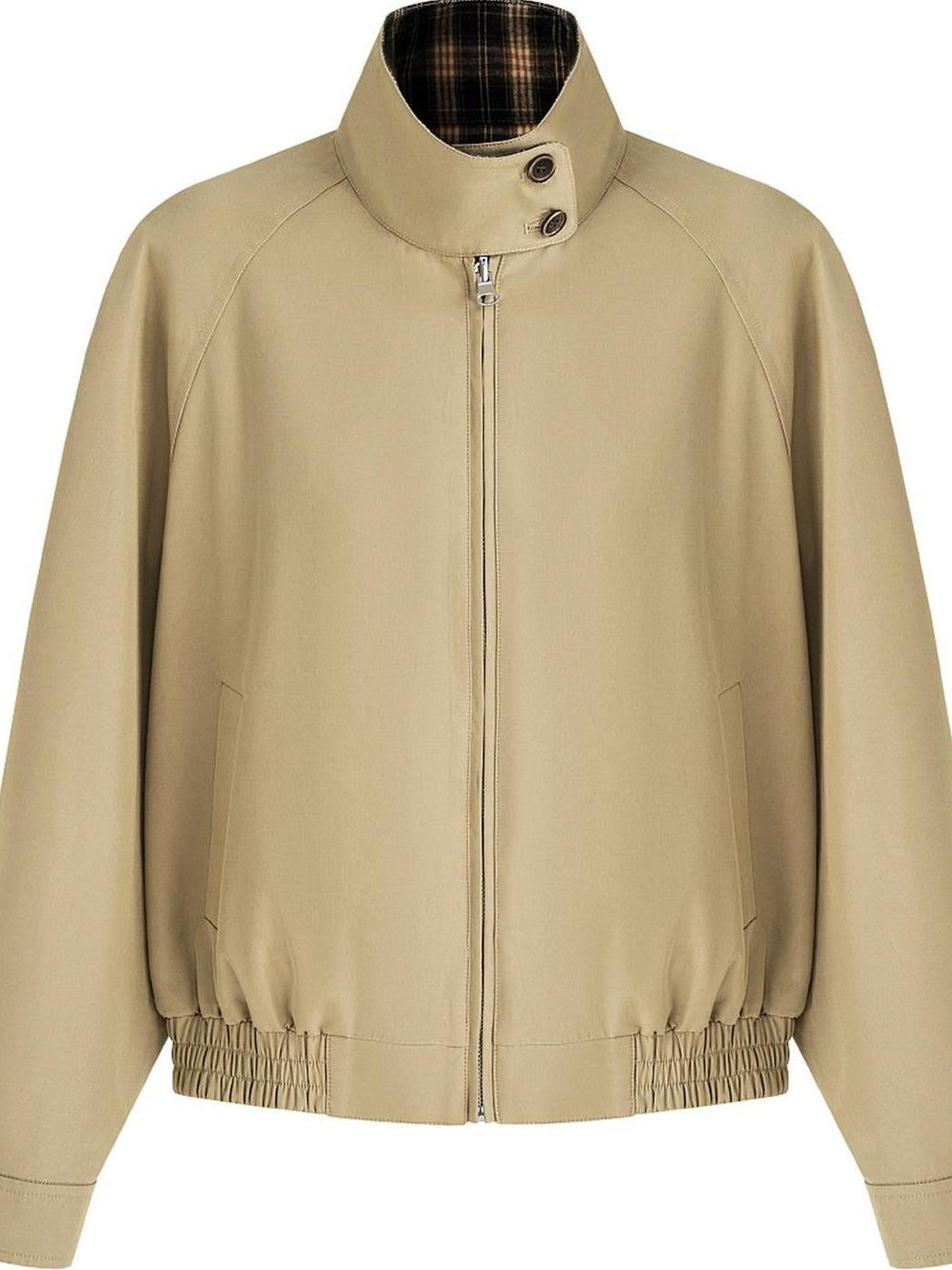 fano Reversible Casual Loose Stand Collar Zip Women Khaki Plaid Cropped Jackets