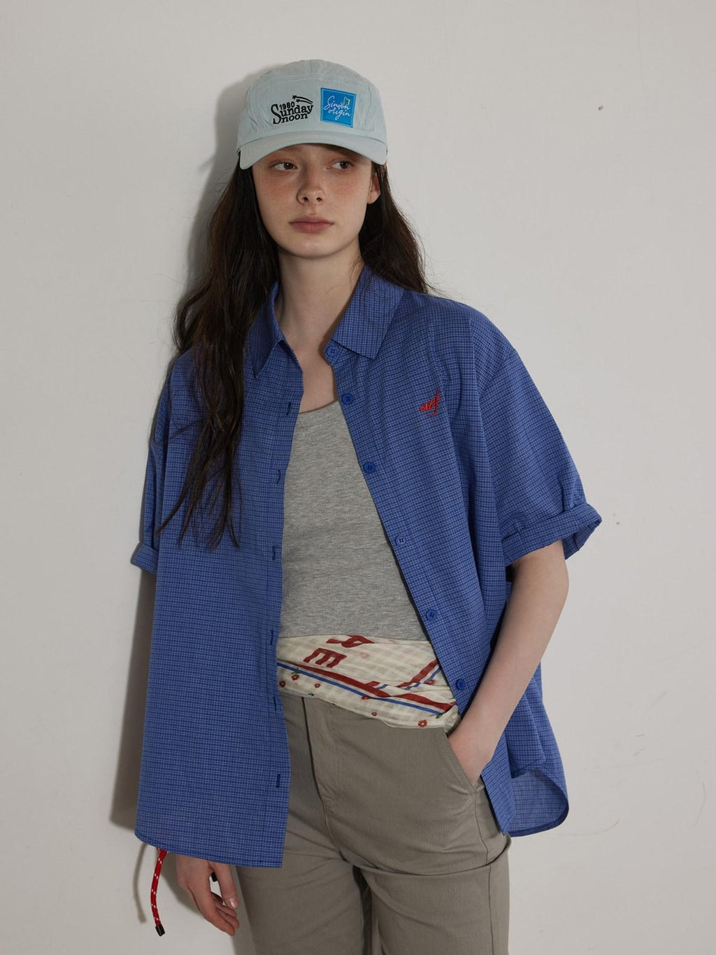 Lofi choose Lightweight Embroidered Plaid Button Down Loose Commuter Short Sleeve Women Shirts