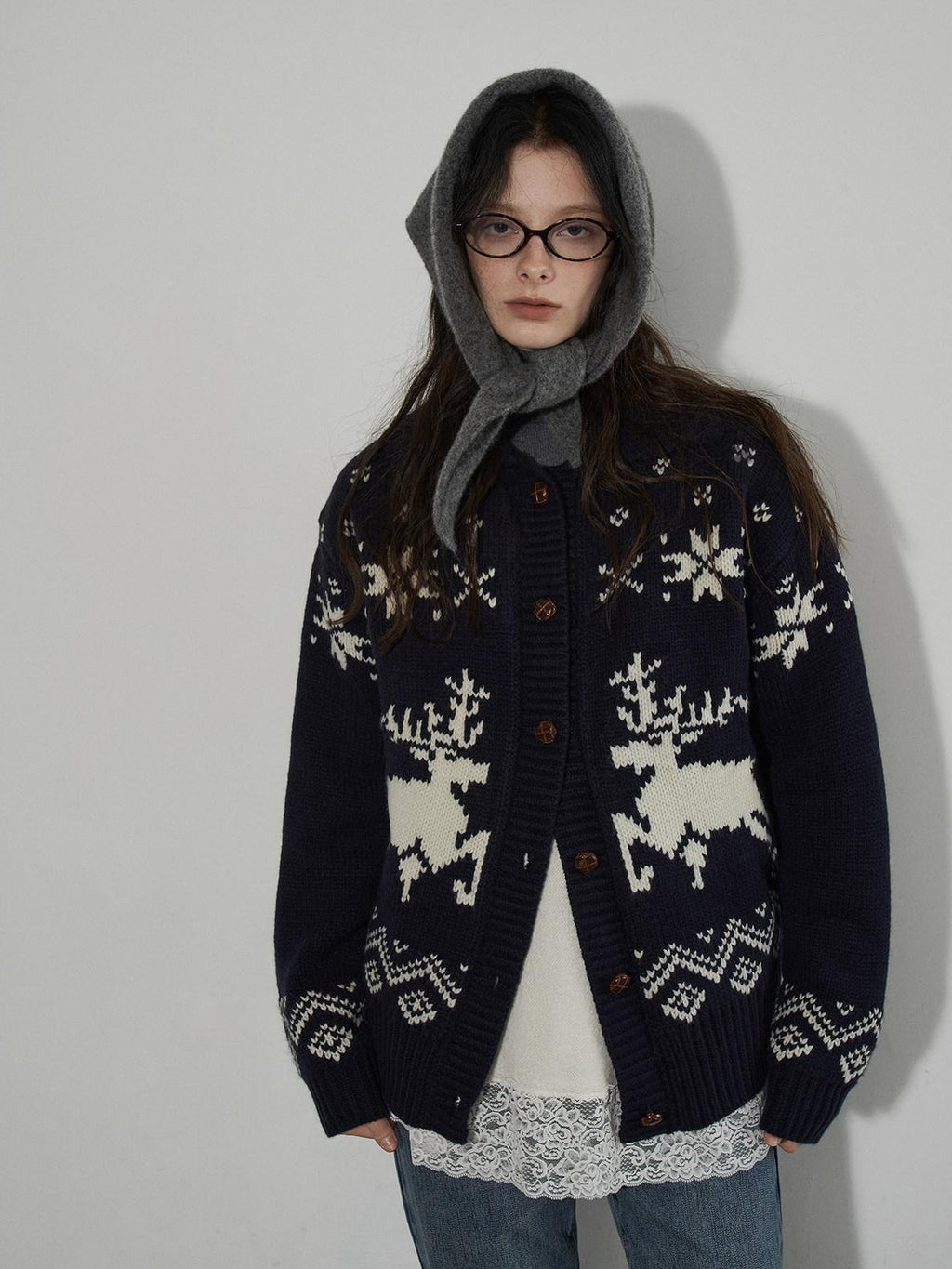 Lofi choose Cozy Soft Knit Office Relaxed Colorblock Women Navy Button Cardigans