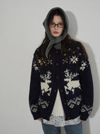 Lofi choose Cozy Soft Knit Office Relaxed Colorblock Women Navy Button Cardigans