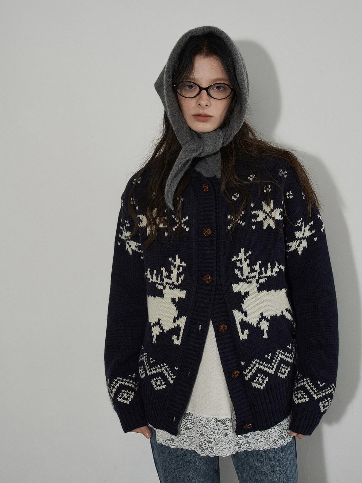 Lofi choose Cozy Soft Knit Office Relaxed Colorblock Women Navy Button Cardigans