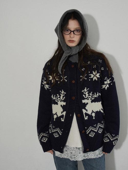 Lofi choose Cozy Soft Knit Office Relaxed Colorblock Women Navy Button Cardigans