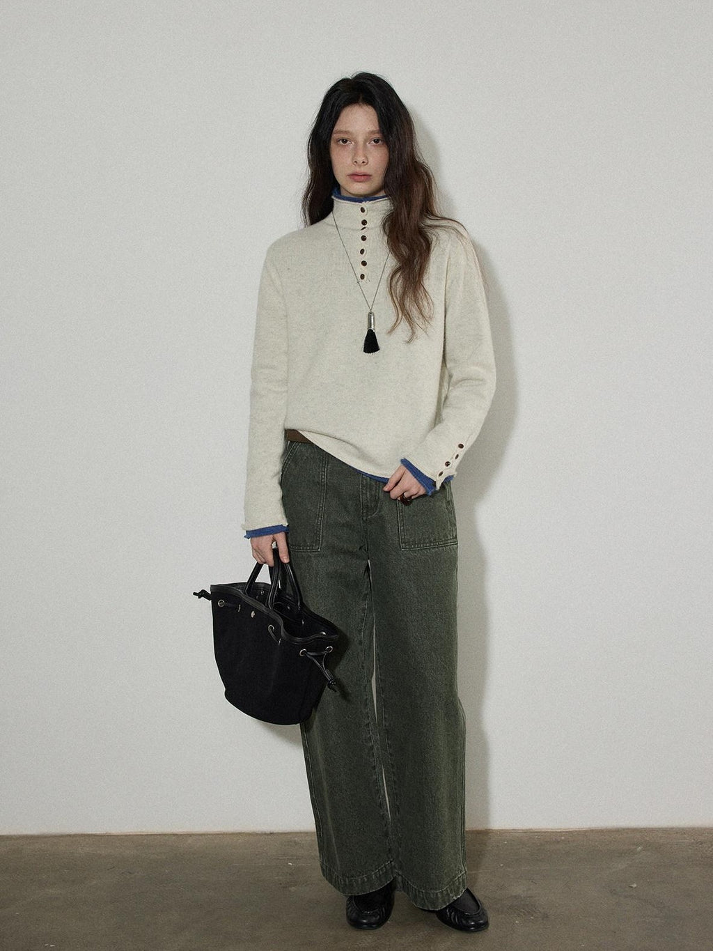 Lofi choose Soft Wool Rabbit Hair Blend Commuter Loose Rolled Hem Turtleneck Women Sweaters