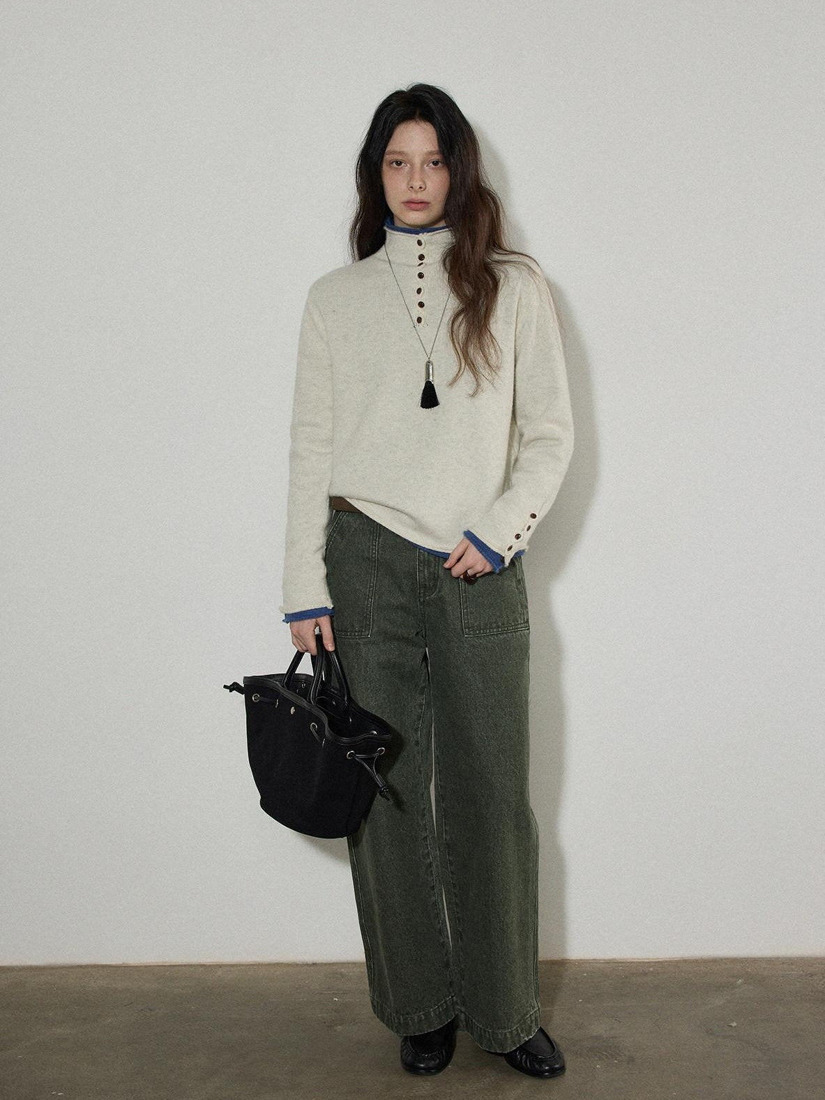 Lofi choose Soft Wool Rabbit Hair Blend Commuter Loose Rolled Hem Turtleneck Women Sweaters