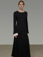 unspoken Slim Waist Colorblock Aline Knit Bell Sleeve Office Women Breathable Maxi Dresses