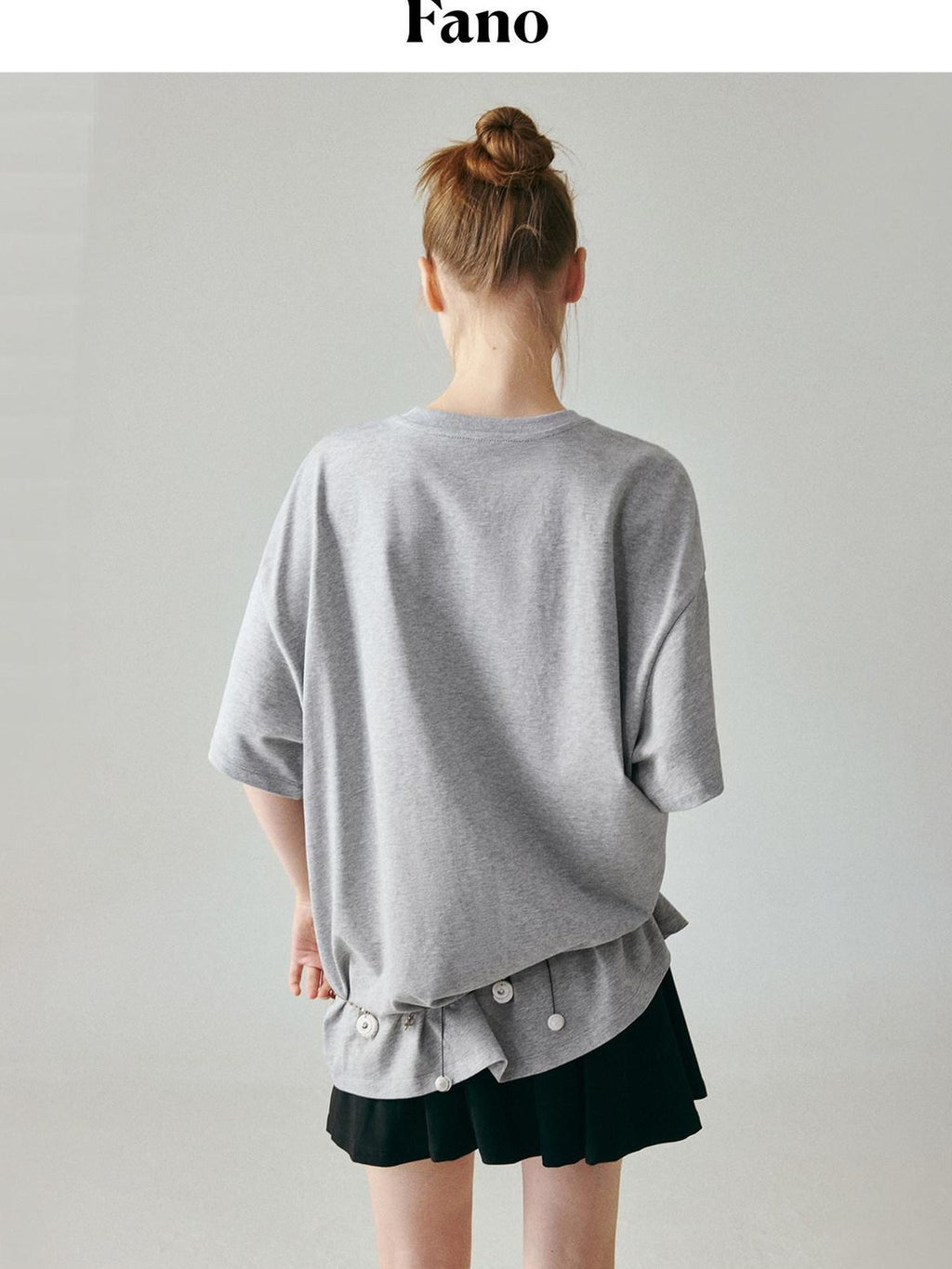 fano 100 Percent Cotton Loose Fit Korean Commuter Gray Crewneck Long Sleeve T-Shirts
