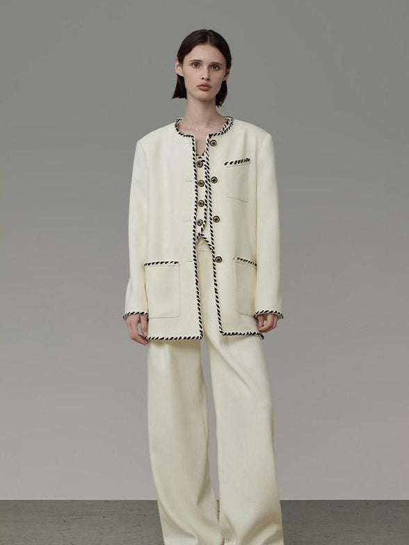 unspoken Off White Three Piece Minimalist Casual Women S M L Lounge Top & Pants Sets