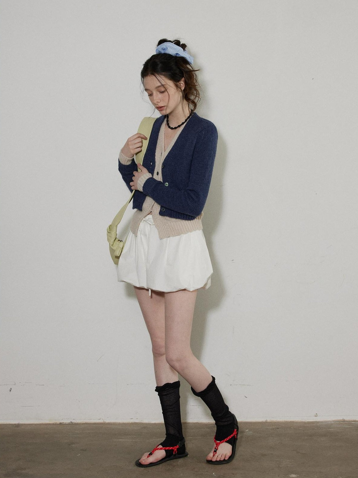 Lofi choose Faux Two Piece Layered Loose Fit V-neck Button Front Office Women Knit Cardigans