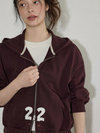 Lofi choose Hooded Zip Front Relaxed Fit Office Women Deep Purple Blue Cropped Jackets