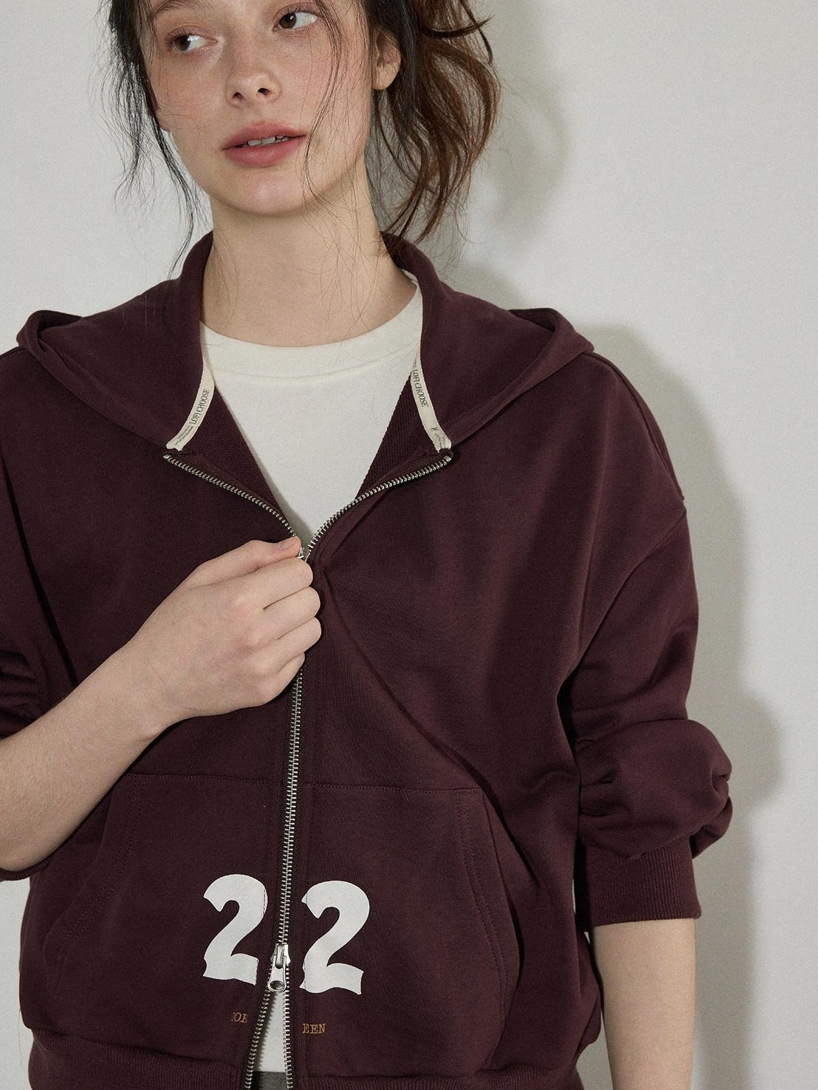 Lofi choose Hooded Zip Front Relaxed Fit Office Women Deep Purple Blue Cropped Jackets