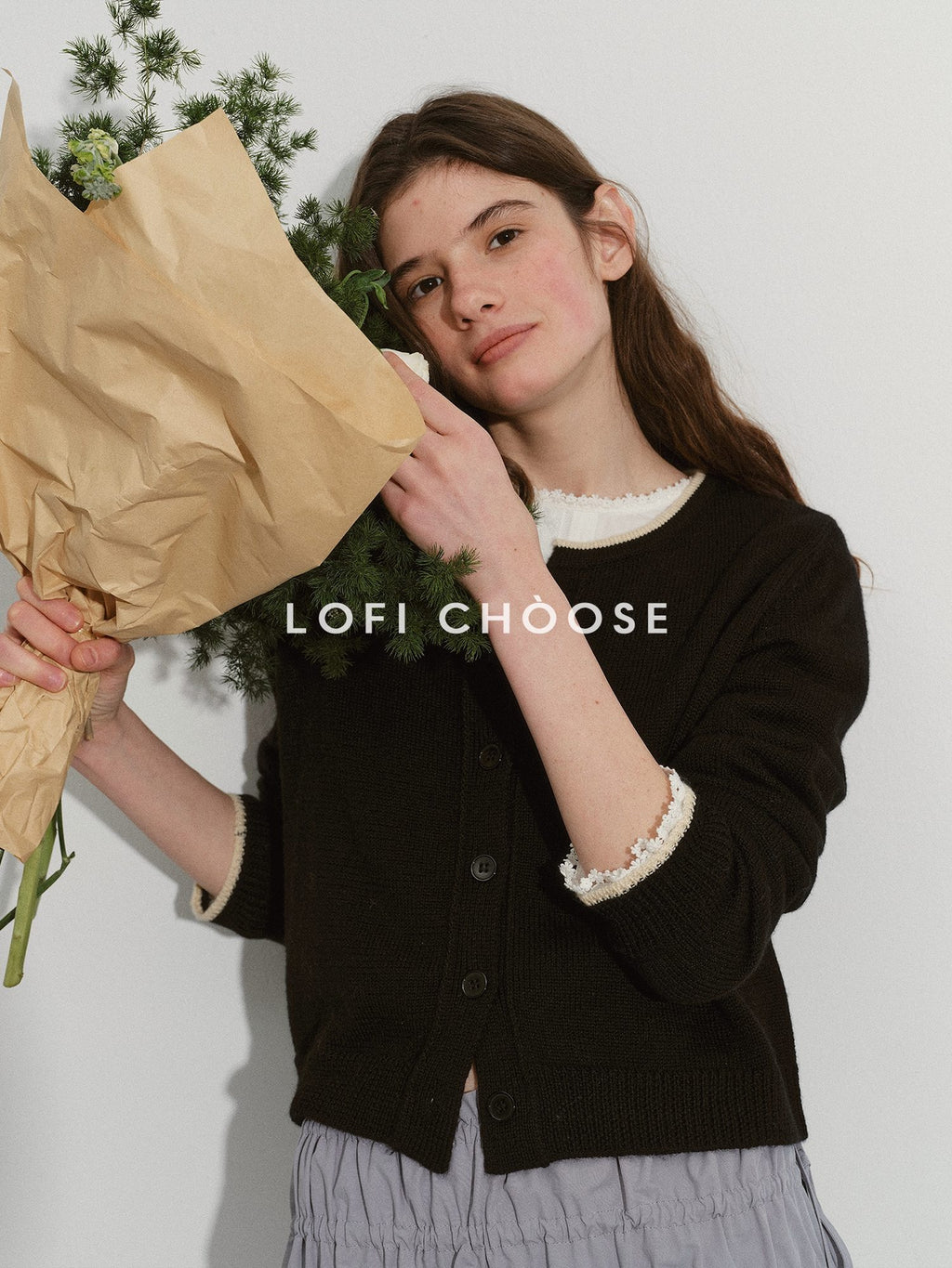Lofi choose Pure Cotton Lace Trim Office Loose Fit Round Neck Long Sleeve Women Blouses