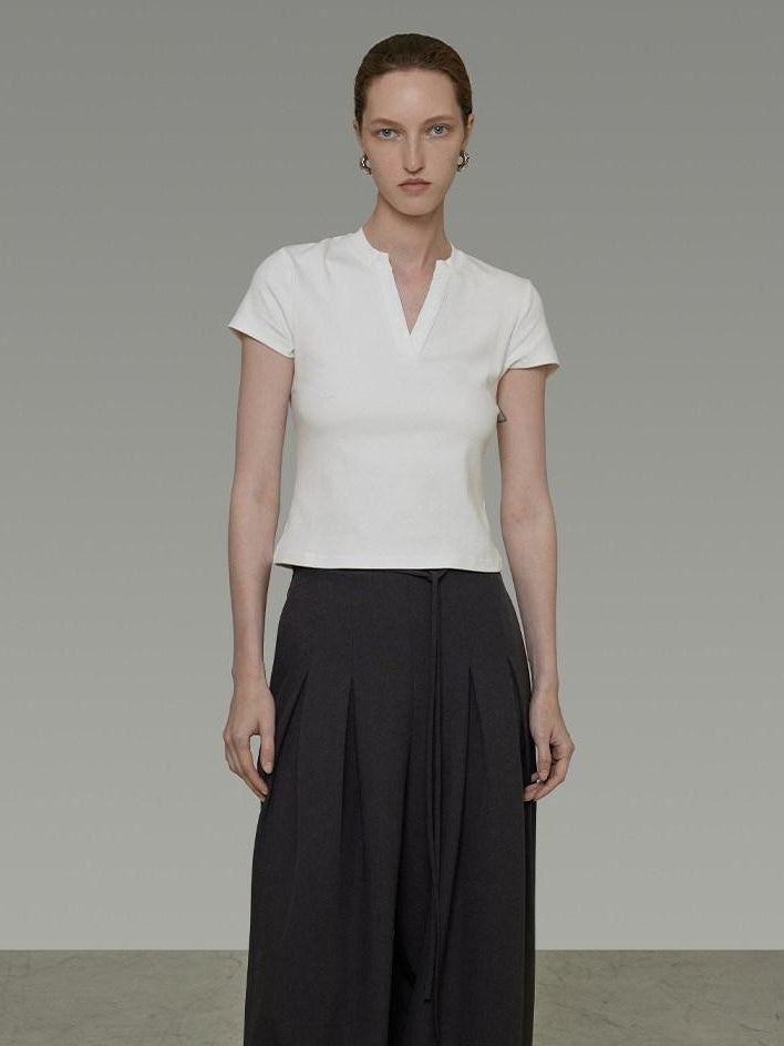 unspoken Moisture Wicking Slim V-neck Cropped Womens Viscose Blend Short Sleeve T-Shirts