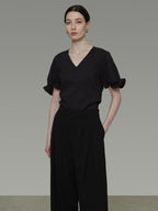 unspoken Breathable Lyocell Minimalist Office Loose V-neck Women Pullover Blouses
