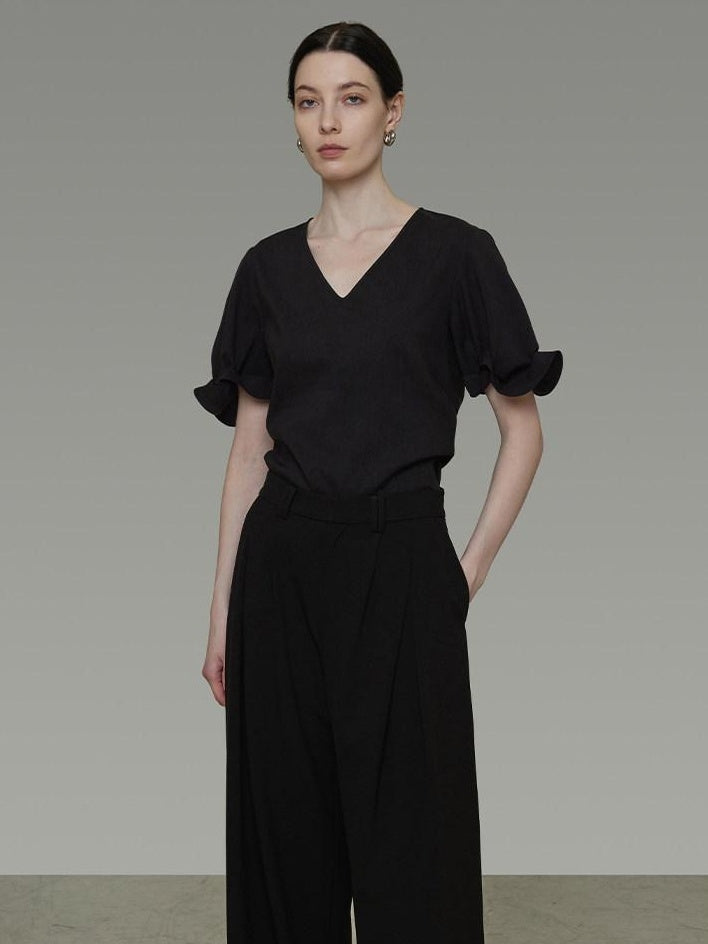unspoken Breathable Lyocell Minimalist Office Loose V-neck Women Pullover Blouses
