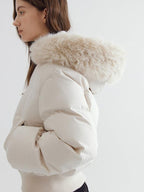 fano 90% White Duck Down Warm Hooded Korean Commuter High Waist Women Down Jackets