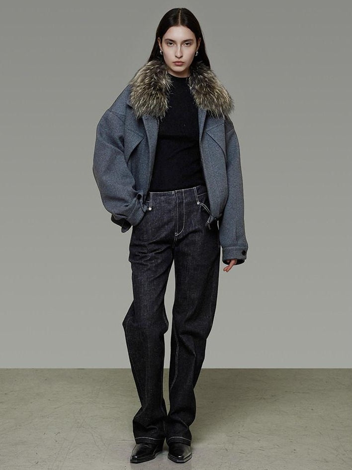 unspoken Deep Gray Cotton Zip Fur Collar Relaxed Commuter Insulated Puffer Jackets