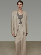 unspoken Breathable Tencel Loose Collarless No Button Minimalist Beige Women Blazers