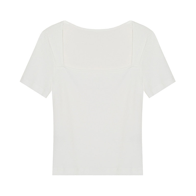 fano_Creative_Square_Neck_Slim_Fit_Minimalist_Women_Black_White_Short_Sleeve_T-Shirts_MISSTT